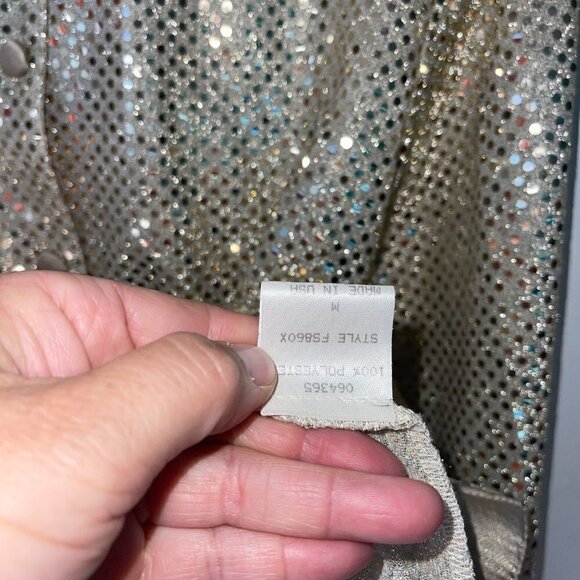 Three Flaggs Vintage Womens Shirt Size Medium Gold Metallic Glitter Long Sleeve - Picture 8 of 10